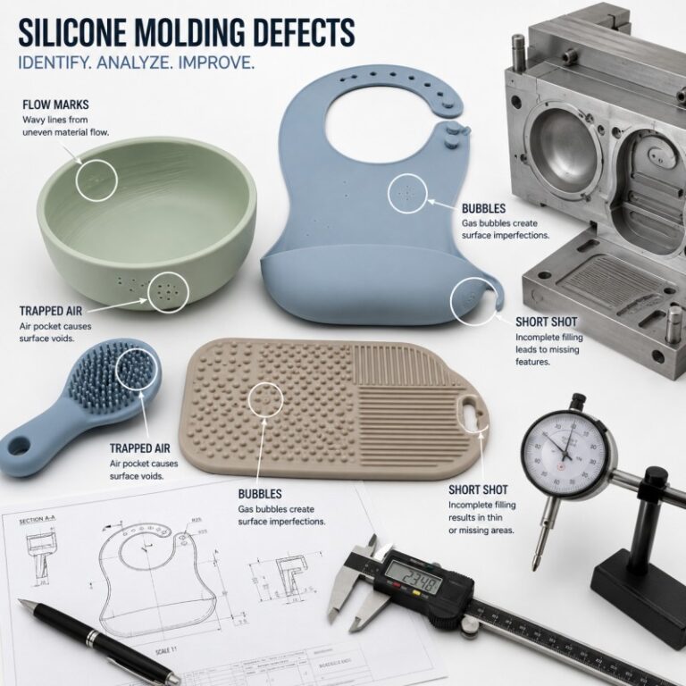 Silicone flow marks air traps and incomplete filling defects