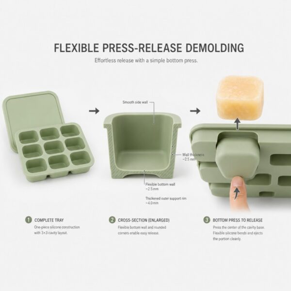 Silicone freezer tray easy release cavity structure