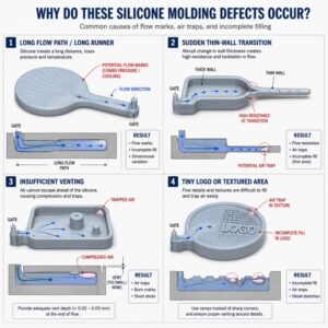 Causes of silicone flow marks air traps and incomplete filling