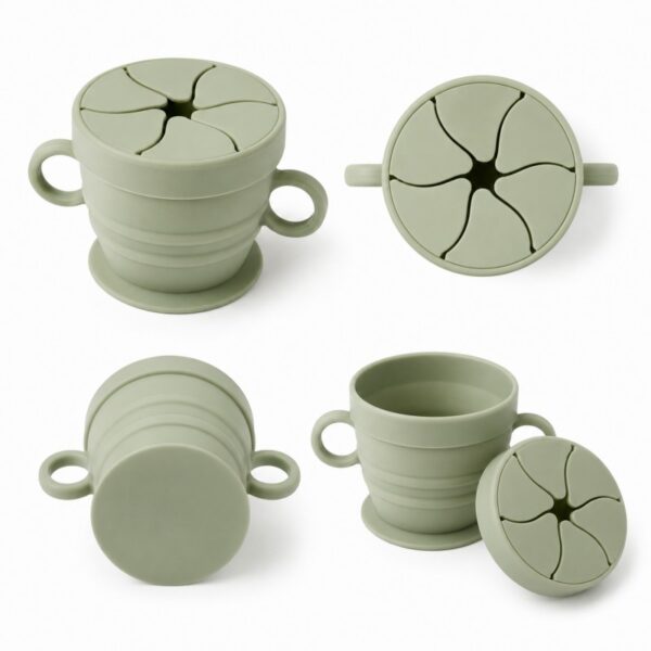 Silicone snack cup front side top and bottom views