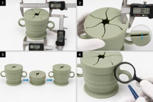 Silicone snack cup lid collapse and quality inspection