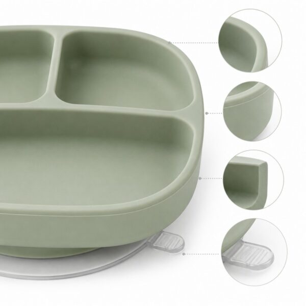 Silicone suction plate raised rim and release tab details