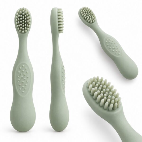 Silicone baby toothbrush front side view