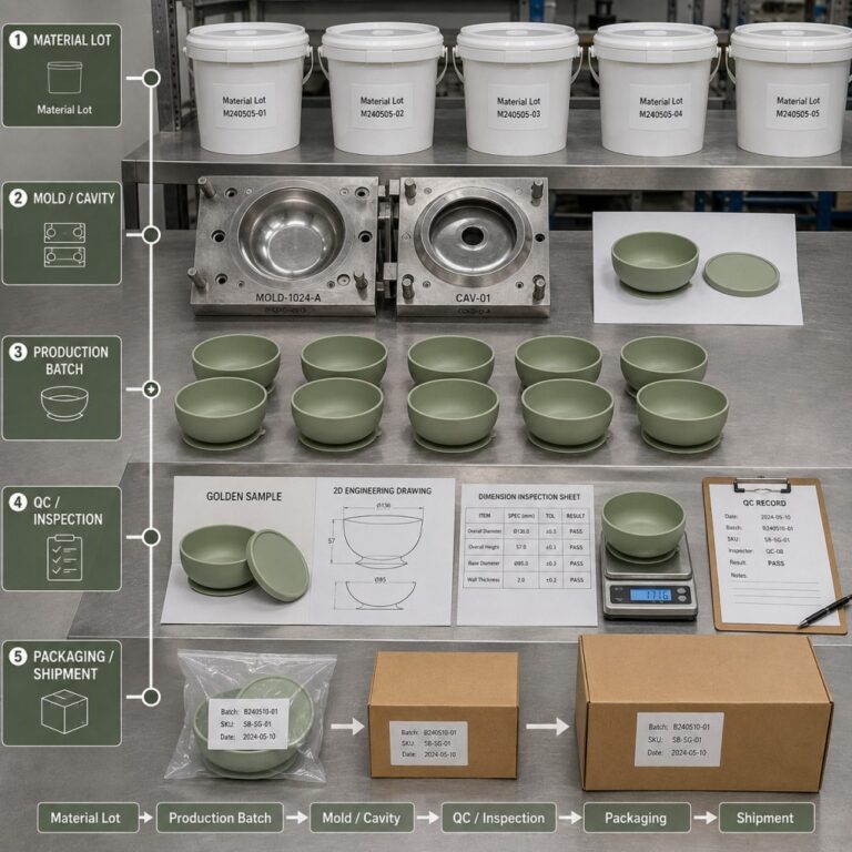 Silicone batch traceability for custom silicone products