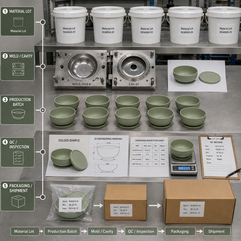 Silicone batch traceability for custom silicone products