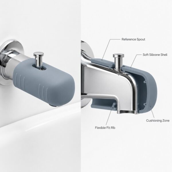 Silicone bath spout cover reference spout fit structure