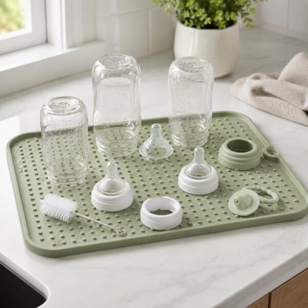 Silicone drying mat bottle support structure