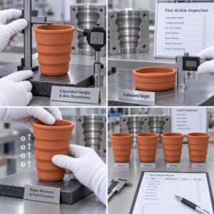 Silicone collapsible cup first article dimensional and functional inspection