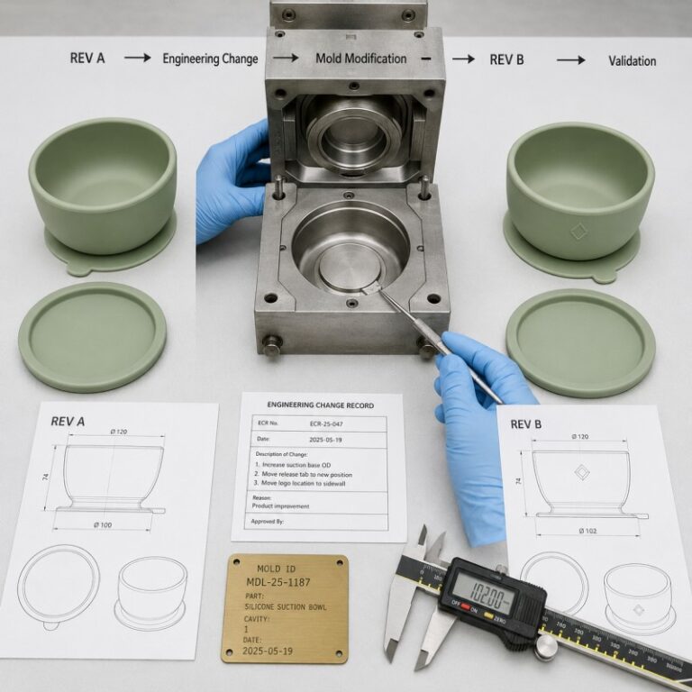Silicone product design change after mold tooling