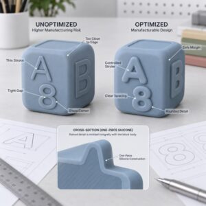 Silicone molded letter and number detail design comparison