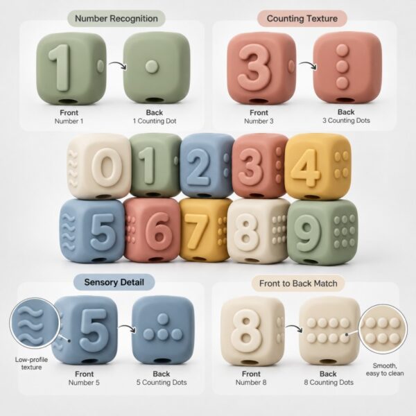 Silicone number blocks sensory texture and counting details