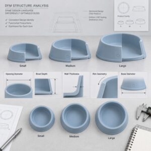 Silicone pet bowl size and geometry comparison