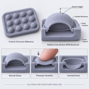 Silicone pop bubble dome membrane and hinge structure