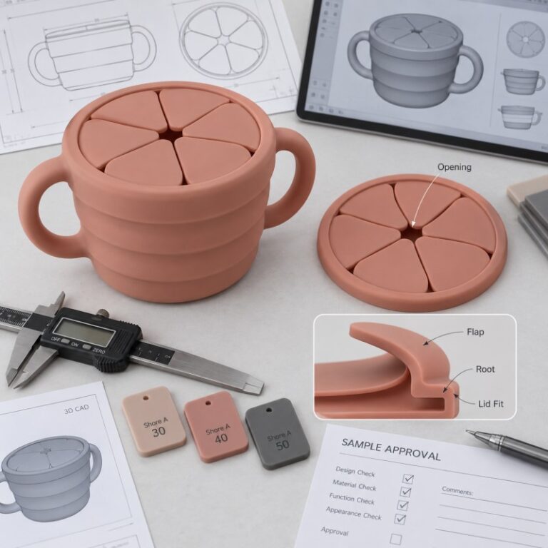 Silicone snack cup flexible flap design guide
