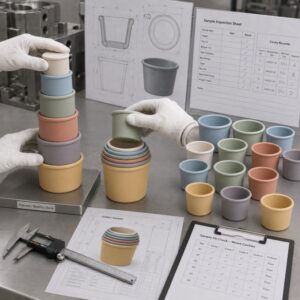 Silicone stacking cups sample fit and stacking inspection