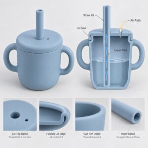 Silicone straw cup lid straw and vent system design