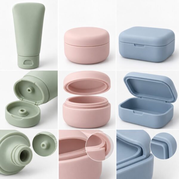 Silicone travel container leak resistant design