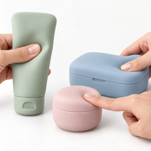 Soft silicone travel container material