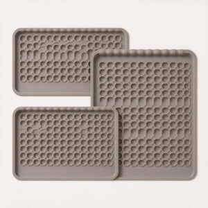 Custom silicone cat litter mats shown in different size options with a consistent surface pattern
