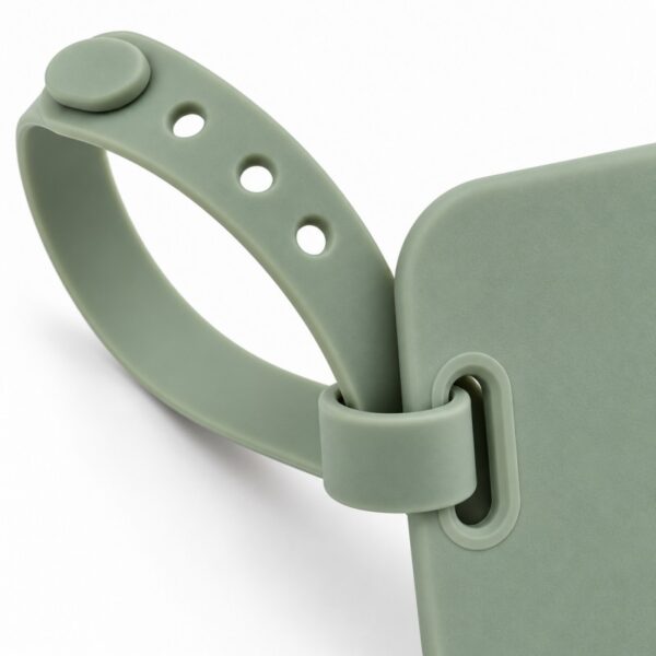 Detachable silicone luggage tag strap and adjustable fastening detail