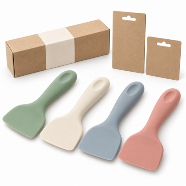 Custom colors molded logos and packaging for silicone pet food spatulas