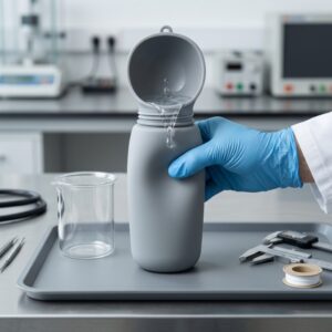 OEM sample evaluation of water return from an open pet travel bottle bowl