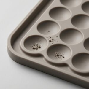 Close-up of recessed collection cells and rounded ridges on a silicone cat litter mat