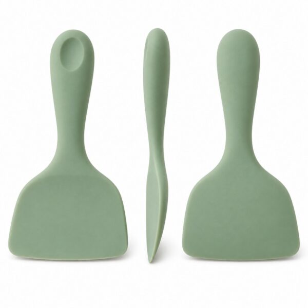 One-piece silicone pet food spatula front and side views