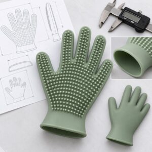 One-piece five-finger silicone pet grooming glove structure and open cuff