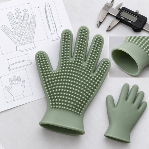 One-piece five-finger silicone pet grooming glove structure and open cuff