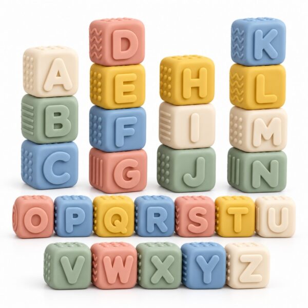Silicone alphabet learning blocks stacking and sorting play