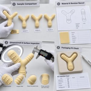 Silicone baby teether preproduction sample and packaging quality inspection