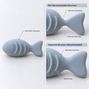 One piece silicone cat toy structure and tear risk design