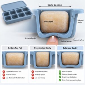 Silicone freezer tray cavity bottom radius and geometry design