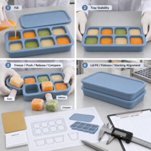 Silicone baby food freezer tray release and capacity testing