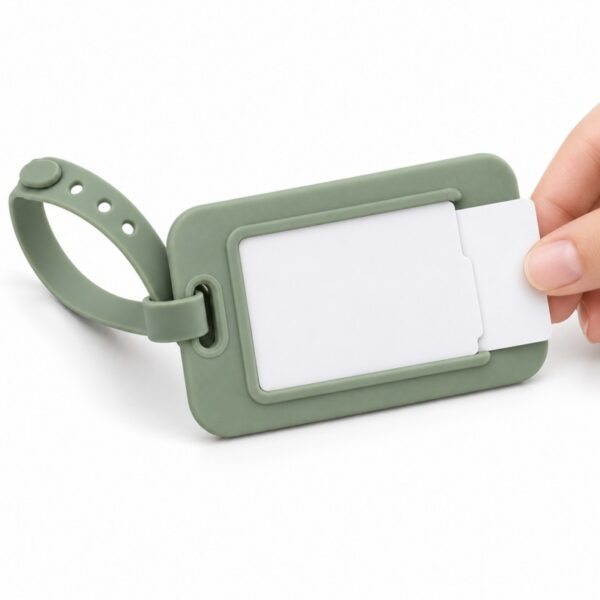 Replaceable identification card and recessed silicone luggage tag pocket