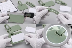 Illustrative silicone luggage tag dimensions strap retention and card pocket inspection