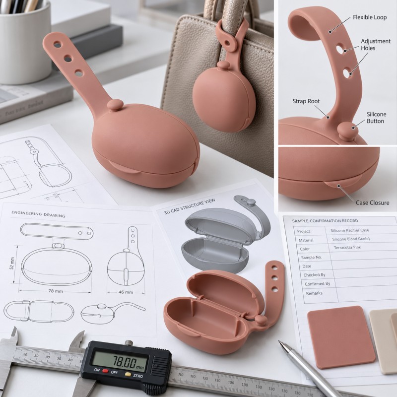 Silicone pacifier case hanging strap and button closure OEM design