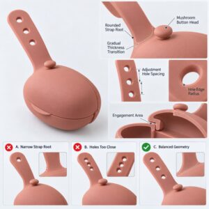 Silicone pacifier case strap root thickness button and adjustment holes