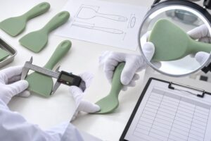 Illustrative dimensional flexibility and appearance inspection of silicone pet food spatulas