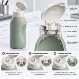 Silicone travel bottle closure and sealing design