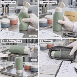 Silicone travel container leakage and squeeze testing