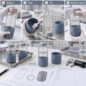 Silicone bottle sleeve removal cleaning drying and fit inspection